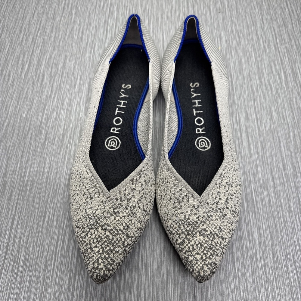 Rothy's The Point Silver Metallic Knit Flats Women's 7 Washable Eco Friendly